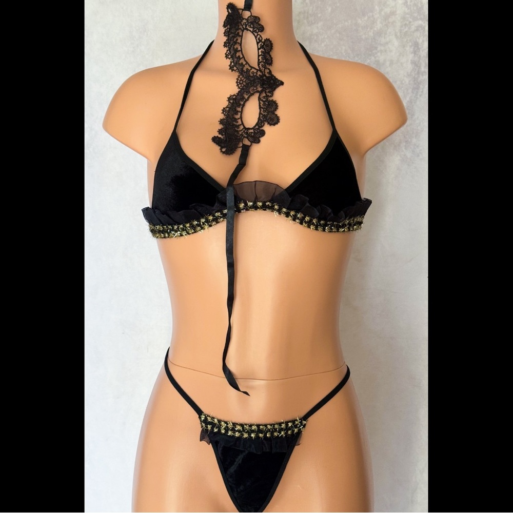 Black, 3-Piece, Mascarade, Lingerie Set